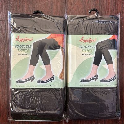 (2) Pairs Women Lady CAPRI Footless TIGHTS Plain BLACK ONE SIZE Made In Taiwan